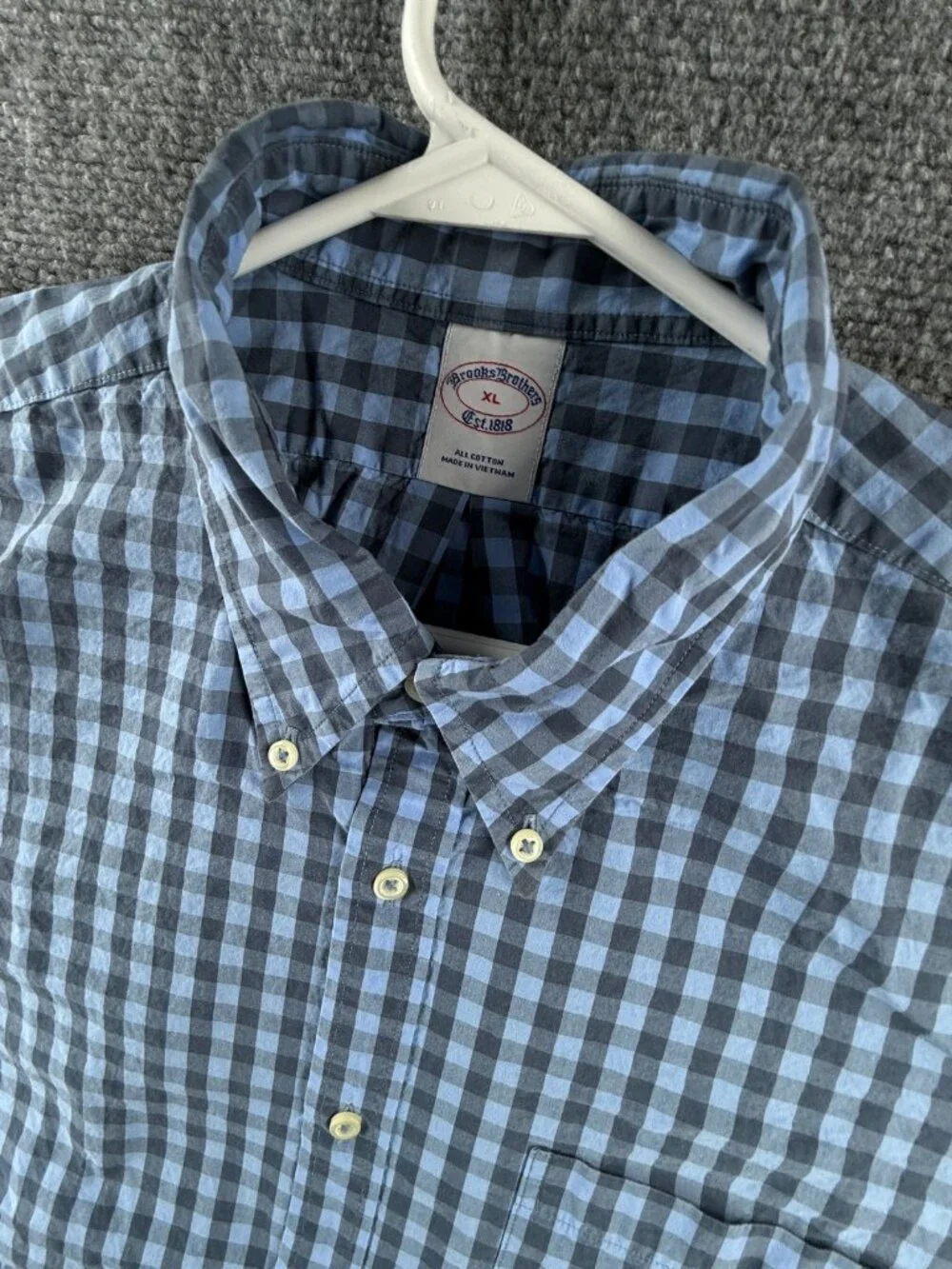 Brooks Brothers XL Cotton Check Button-Down Blue Men Shirt Long Sleeve Business